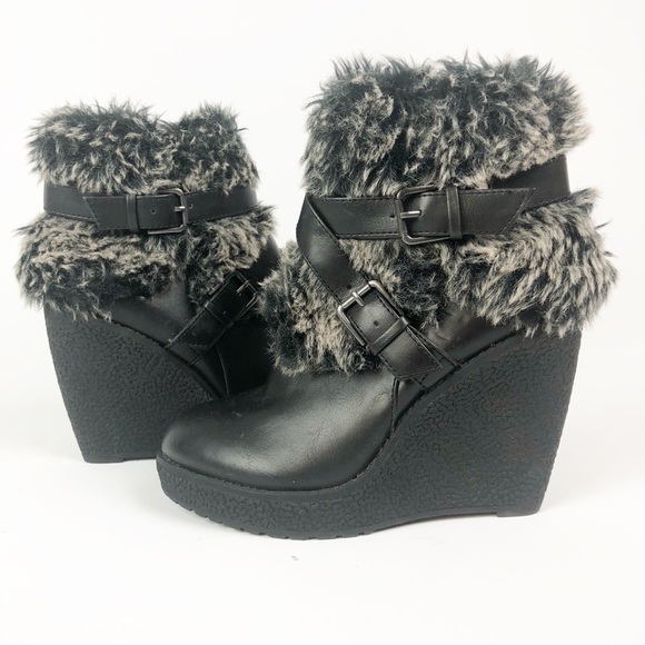 Baby Phat Shoes - Baby Phat Faux Fur Wedge Demaris Bootie